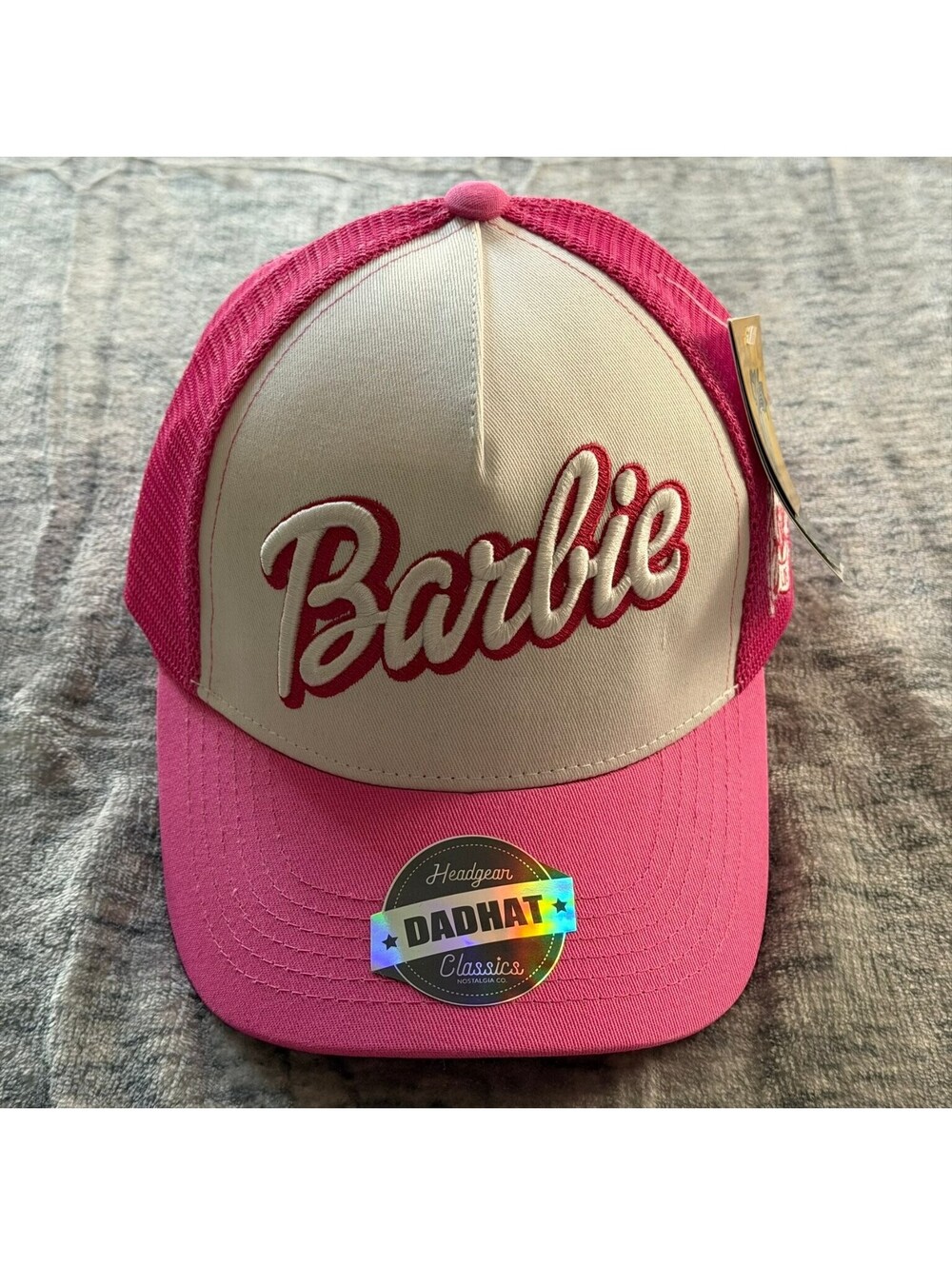 Headgear Classics Barbie Trucker Hat One Size Adjustable White Pink Mesh